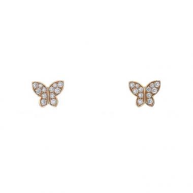 Paire de puces d'oreilles Lorenz Bäumer Papillon en or rose et diamants