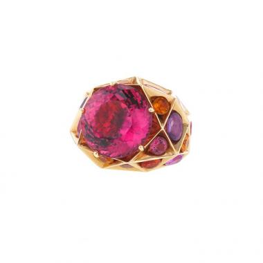 Anello Lorenz Bäumer Origami in oro rosa e pietre colorate e tormalina