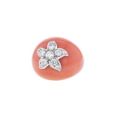 Anello Lorenz Bäumer Gourmandise in oro bianco,  corallo e diamanti