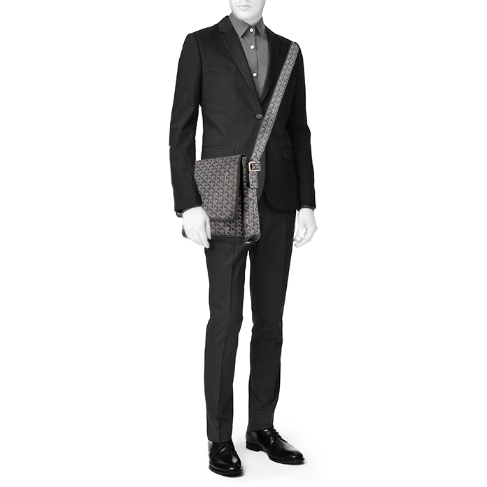 Borsa a tracolla Goyard in tela monogram cerata grigia e pelle grigia - Detail D1