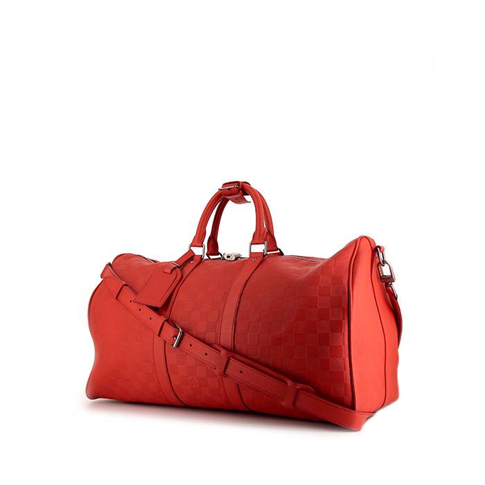 Louis Vuitton Red Monogram Canvas And Taiga Keepall 50 Silver