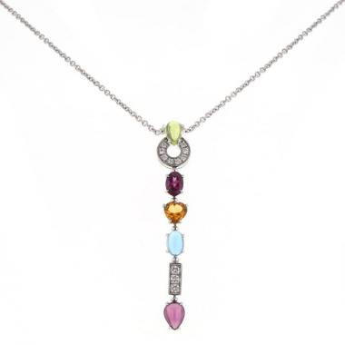 Collana Bulgari Allegra in oro bianco,  diamanti e pietre colorate