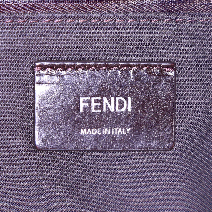 Sac cabas Fendi en toile siglée marron et cuir marron - Detail D4