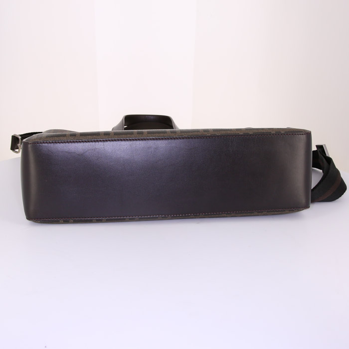 Shopping bag Fendi in tela siglata marrone e pelle marrone - Detail D5