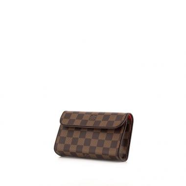 Pochette Louis Vuitton Florentine in tela cerata con motivo a scacchi ebano e pelle marrone