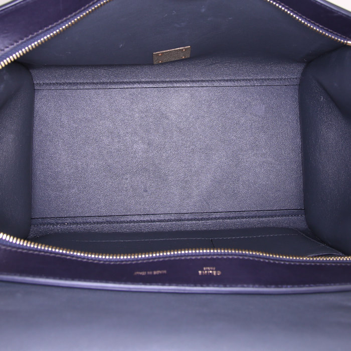 Celine Trapeze handbag in brown, grey and dark blue leather - Detail D3