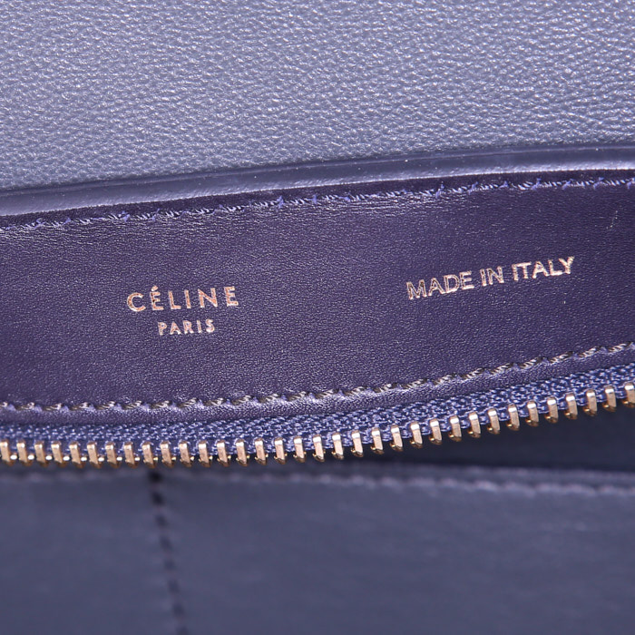 Bolso de mano Celine Trapeze en cuero marrón, gris y azul oscuro - Detail D4