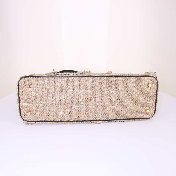 Sac à main Dior Diorissimo grand modèle en toile beige et crocodile noir - Detail D5