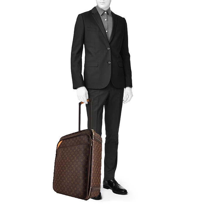 Valise souple Louis Vuitton Pegase en toile monogram marron et cuir naturel - Detail D1