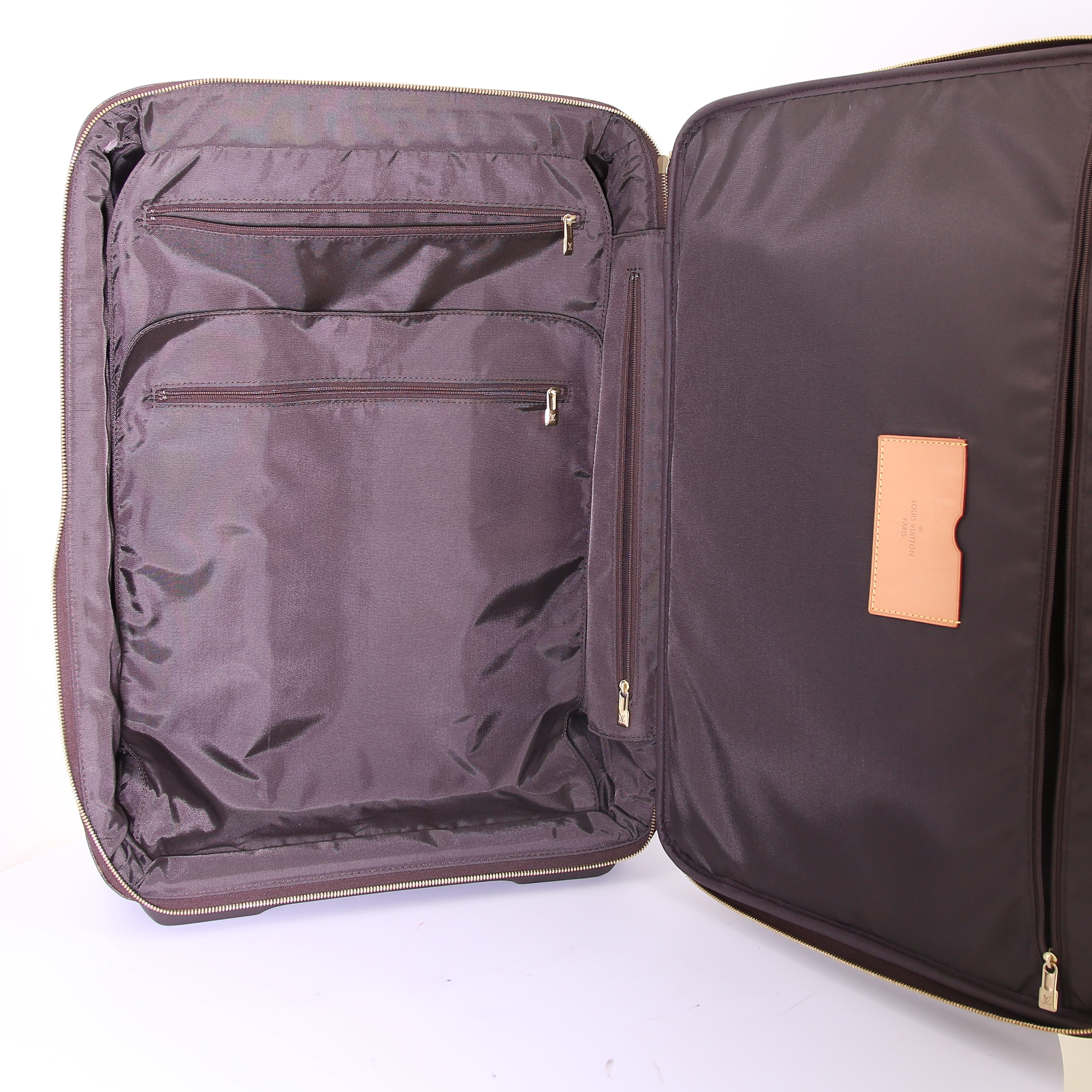 Valise souple Louis Vuitton Pegase en toile monogram marron et cuir naturel - Detail D2