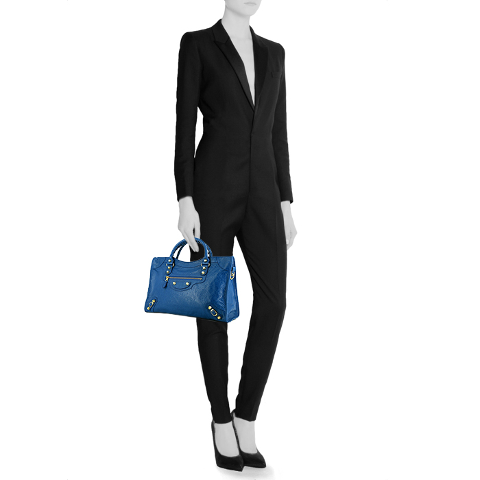 Balenciaga Classic City handbag in blue leather - Detail D1