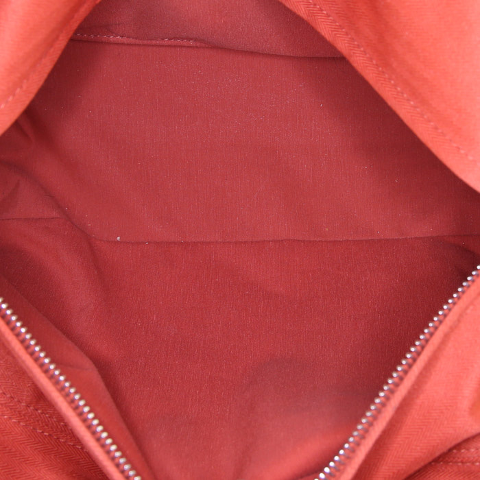 Hermes Acapulco handbag in orange canvas and orange leather - Detail D2