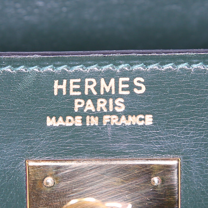 Hermes Kelly 32 cm handbag in dark green box leather - Detail D3