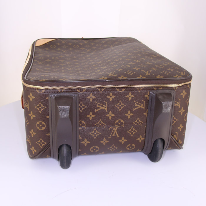 Valigia flessibile Louis Vuitton Pegase in tela monogram marrone e pelle naturale - Detail D4