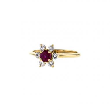 Bague Tiffany 
Co en or jaune,  rubis et diamants