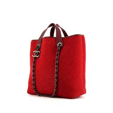 Bolso Cabás Chanel en lana roja y cuero color burdeos