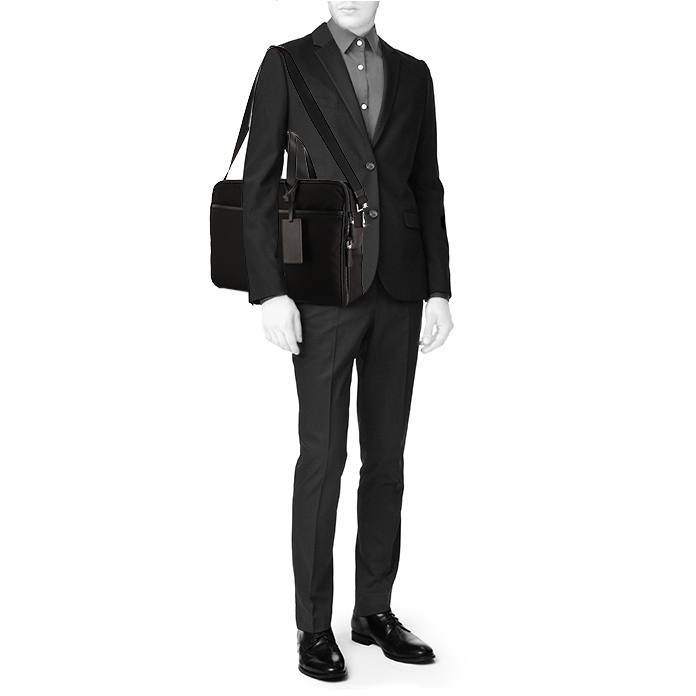 Prada briefcase in black canvas and black leather saffiano - Detail D2