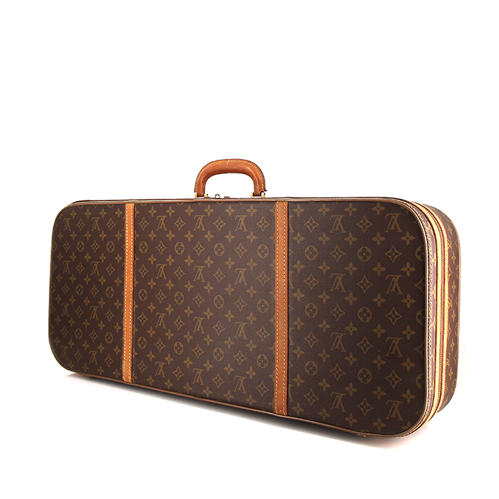 Sac à raquettes Louis Vuitton en toile monogram enduite marron et cuir naturel - Detail D1