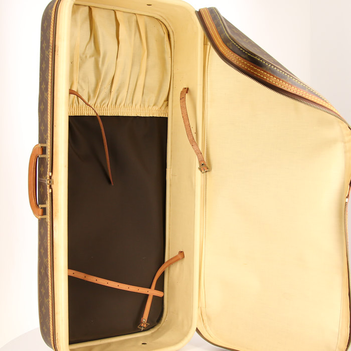 Sac à raquettes Louis Vuitton en toile monogram enduite marron et cuir naturel - Detail D3