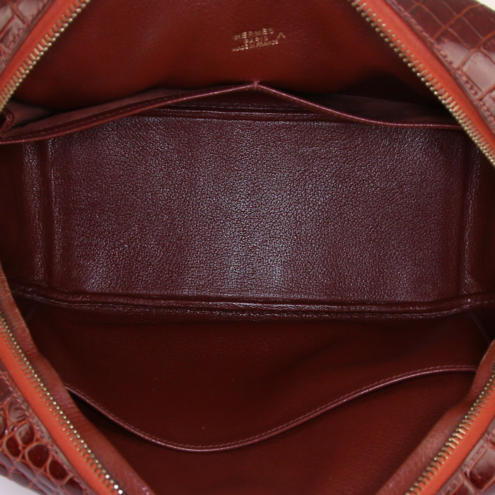 Bolso de mano Hermes Plume en cocodrilo porosus rojizo - Detail D4