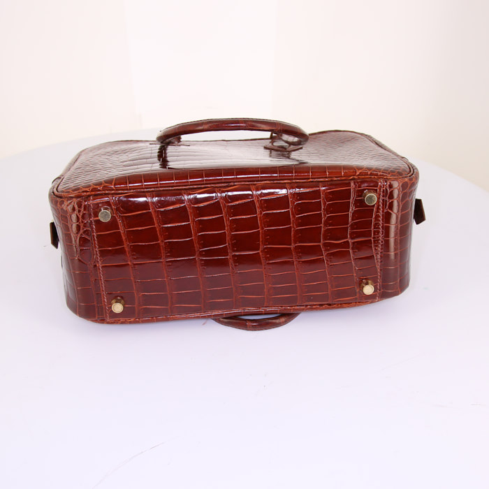 Bolso de mano Hermes Plume en cocodrilo porosus rojizo - Detail D5