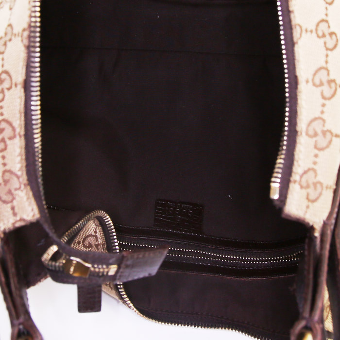 Gucci Mors handbag in grey monogram canvas and brown leather - Detail D2
