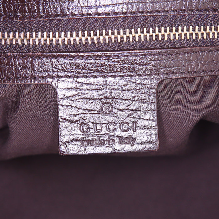 Gucci Mors handbag in grey monogram canvas and brown leather - Detail D3