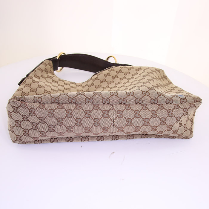 Gucci Mors handbag in grey monogram canvas and brown leather - Detail D4