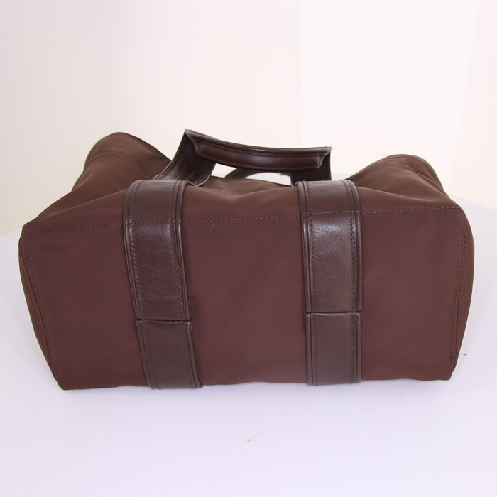 Hermes Acapulco handbag in brown canvas and brown leather - Detail D3