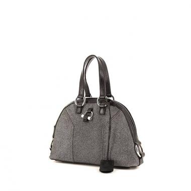 Yves Saint Laurent Muse small model handbag in grey glittering leather and black leather