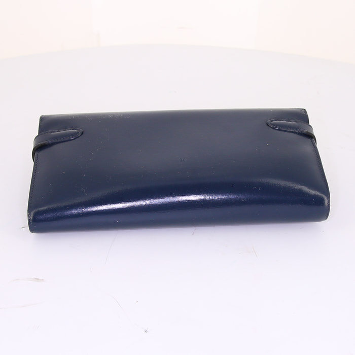 Portefeuille Hermès Kelly en cuir box bleu-marine - Detail D4