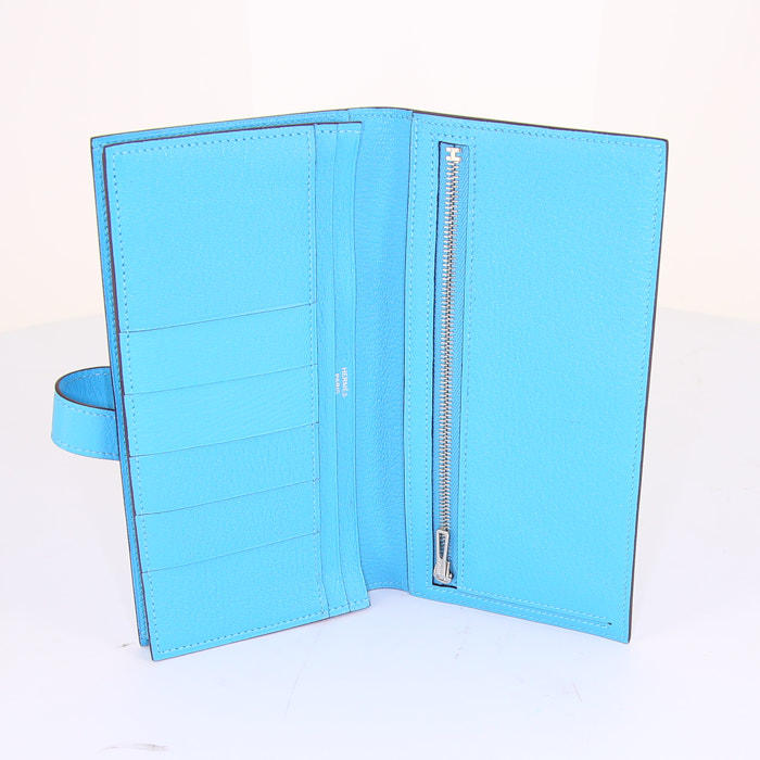 Hermès Béarn wallet in blue grained leather - Detail D2