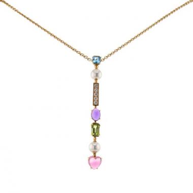 Articulated Bulgari Allegra necklace in yellow gold,  diamonds and colored stones and in pearls