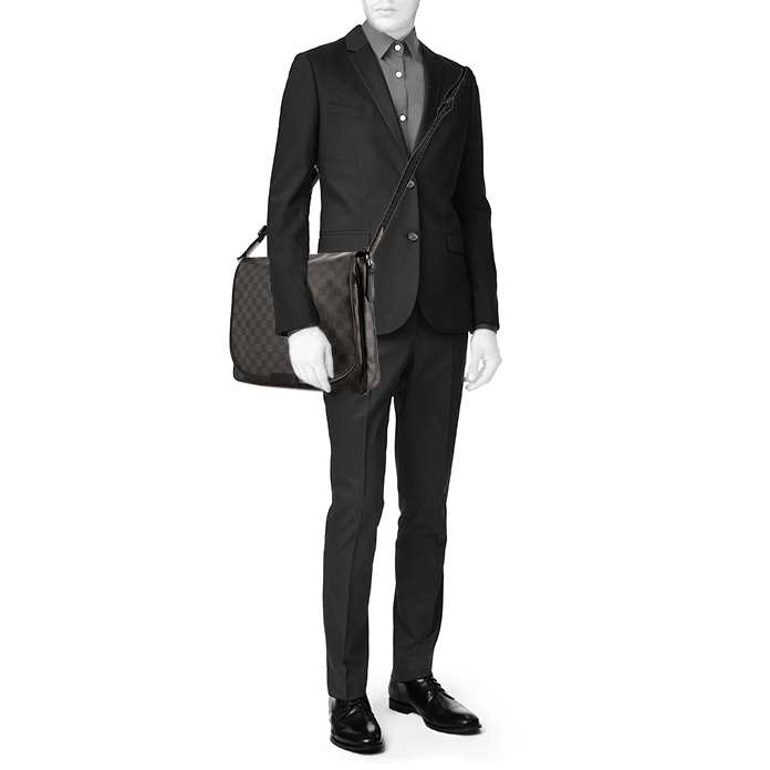 Sac bandoulière Louis Vuitton Bastille en toile damier graphite et cuir noir - Detail D1