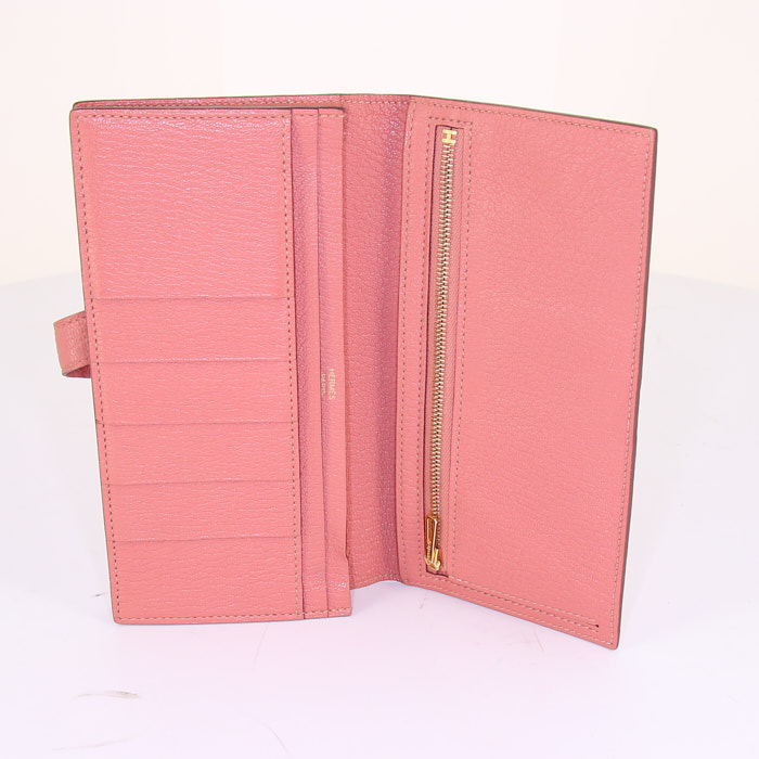 Portafogli Hermès Béarn in capra rosa - Detail D2