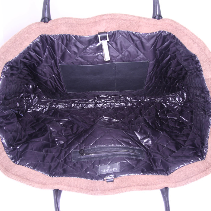 Chanel Editions Limitées shopping bag in brown canvas and black leather - Detail D2