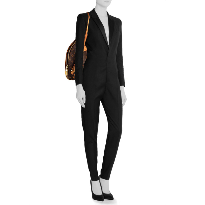 Sac à dos Louis Vuitton Ellipse en toile monogram marron et cuir naturel - Detail D1