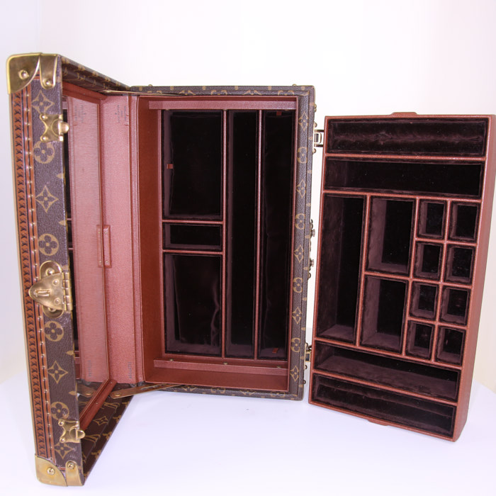 Caja de joyas Louis Vuitton Boite à bijoux en lona Monogram marrón y cuero natural - Detail D2