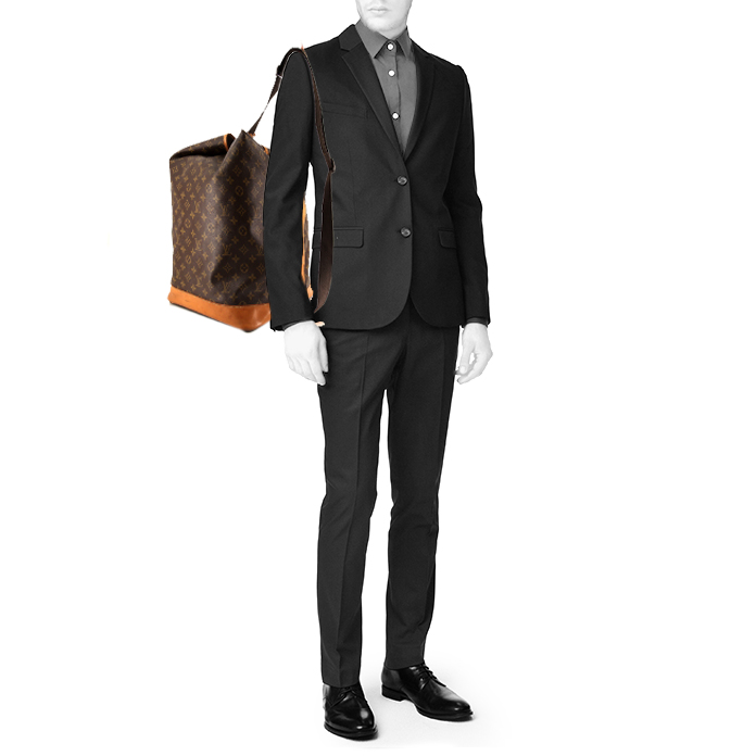 Sac de voyage Louis Vuitton Marin - Travel Bag en toile monogram marron et cuir naturel - Detail D1