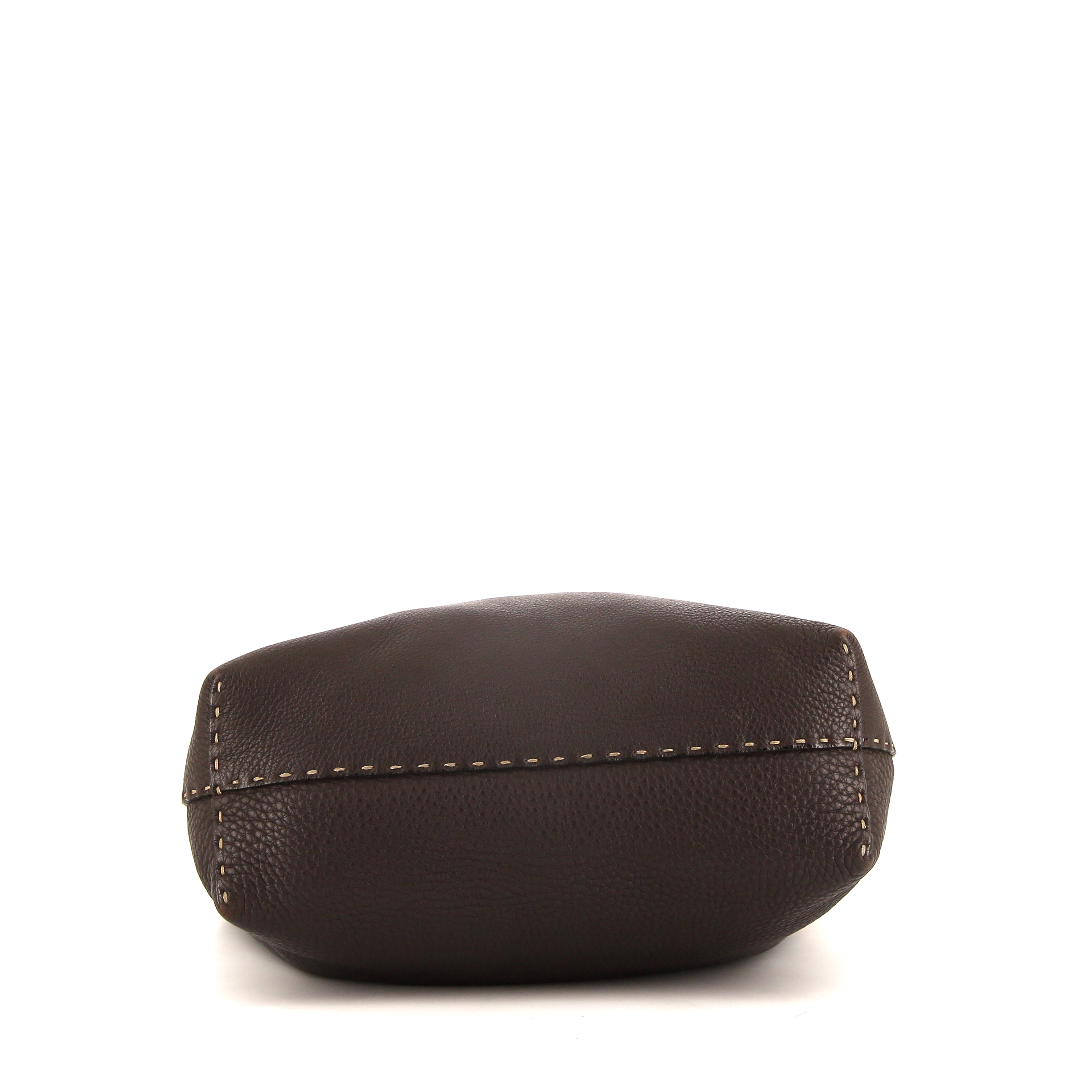 Sac cabas Fendi Selleria en cuir grainé marron - Detail D4