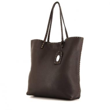 Sac cabas Fendi Selleria en cuir grainé marron