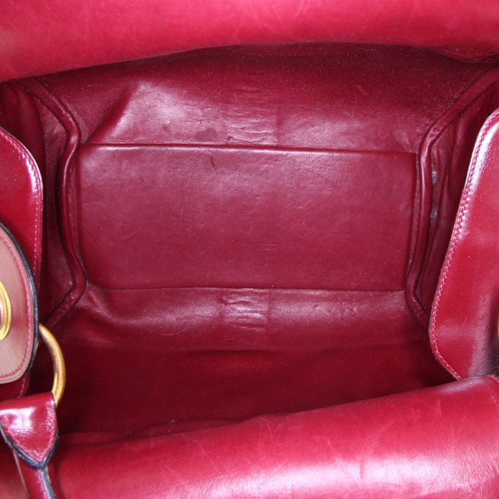 Sac à main Hermès  Rugby en toile beige et cuir box bordeaux - Detail D2