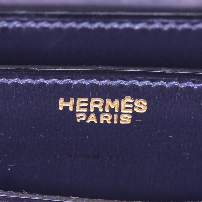 Hermès 2002 bag worn on the shoulder or carried in the hand in beige canvas and navy blue box leather - Detail D3