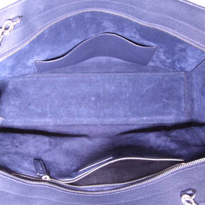 Borsa a tracolla Saint Laurent Rive Gauche modello medio in pelle martellata blu marino - Detail D3