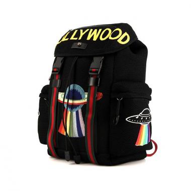 Zaino Gucci Techpack in tela nera con motivo e tela multicolore