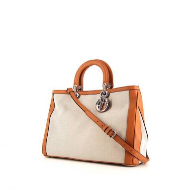 Bolso de mano Dior Diorissimo modelo grande en lona beige y cuero marrón