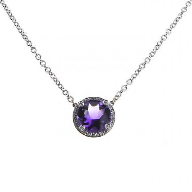 Poiray Fille Cabochon necklace in white gold,  amethyst and diamonds