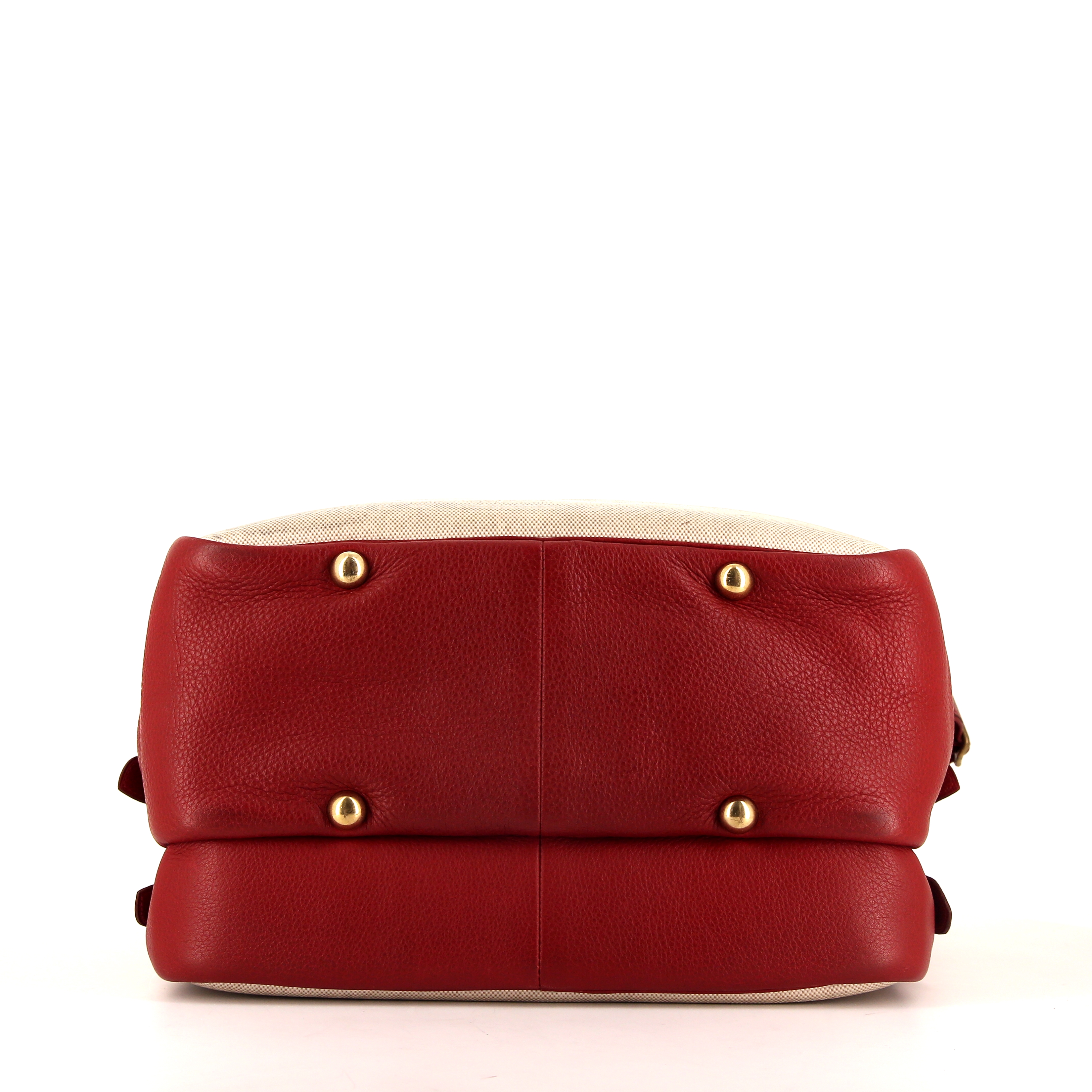 Borsa a tracolla Hermes Reporter in tela cerata beige e pelle rossa - Detail D4