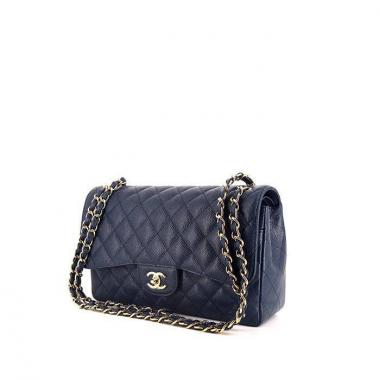 Bolso de mano Chanel Timeless jumbo en cuero granulado acolchado azul