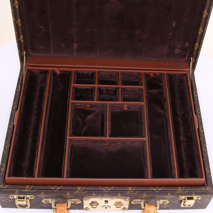 Caja de joyas Louis Vuitton Boite à bijoux en lona Monogram marrón y cuero natural - Detail D2